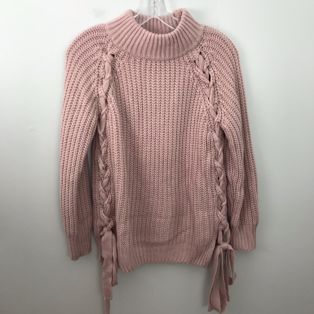 Sweet Rain Lace Up Knit Sweater Side Ties